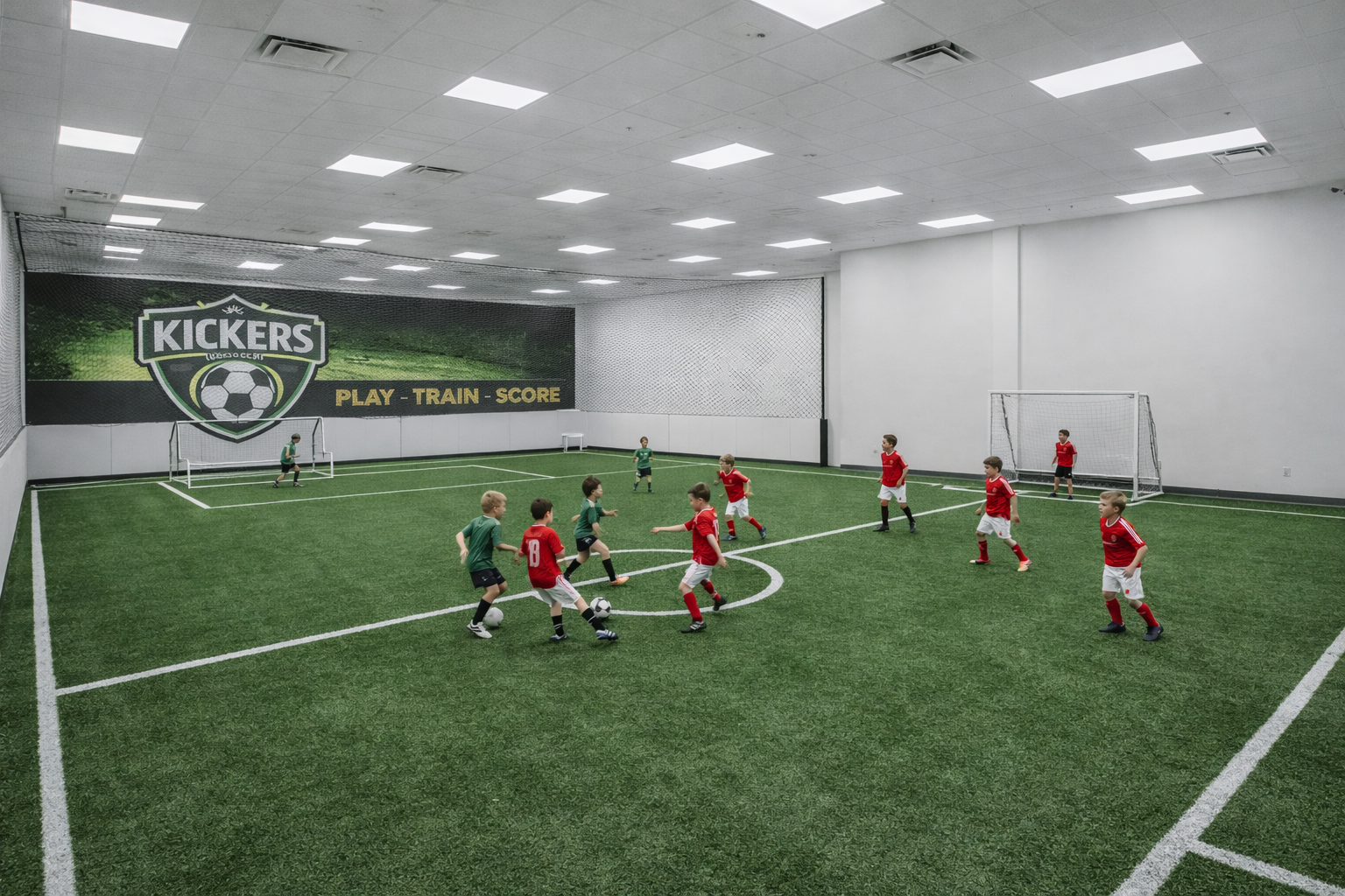 Indoor youth soccer training concept
