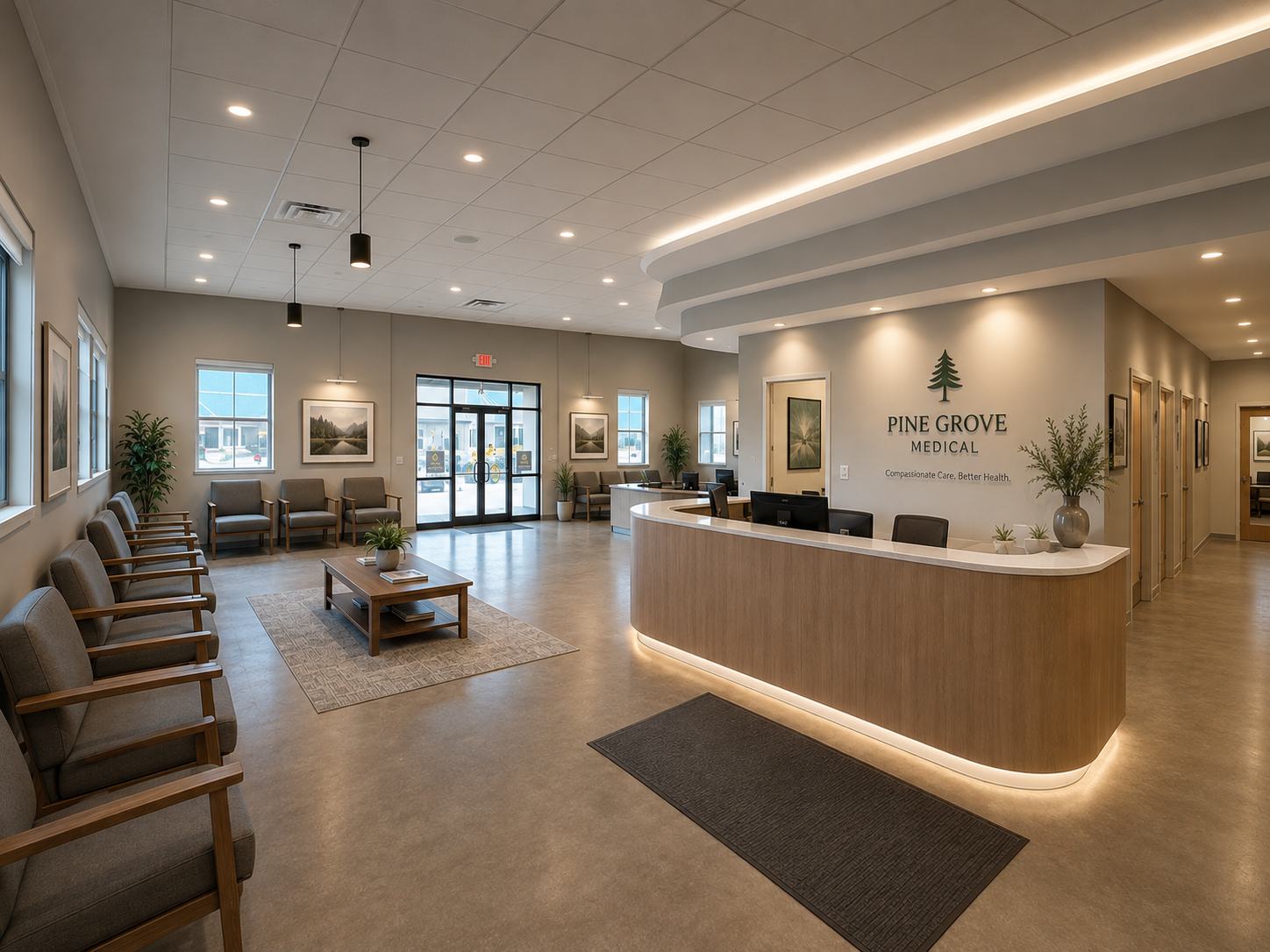 Conceptual medical reception and waiting area