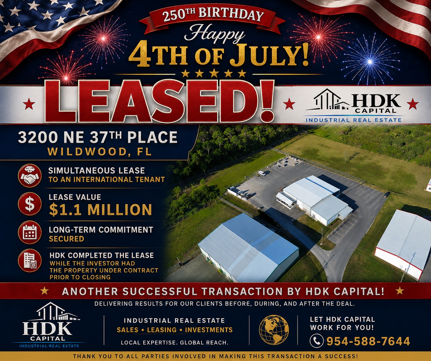 HDK Capital leased announcement: 3200 NE 37th Place